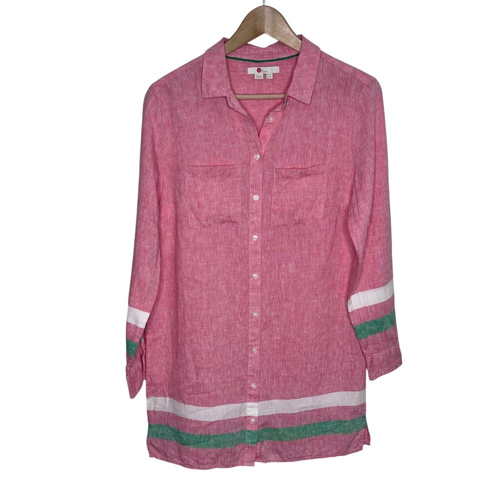 Boden Pink Linen Button Front Shirt Tunic Dress Stripe US 4R - Picture 2 of 11